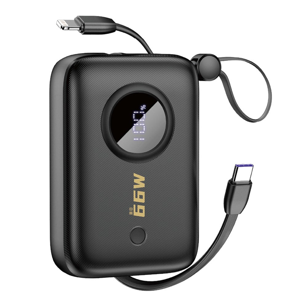 Dudao PowerBank m. Indbygget USB-C Kabel & Lightning Kabel - 10.000 mAh - Sort