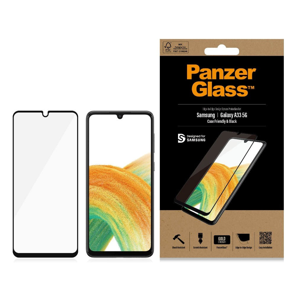 Samsung Galaxy A33 (5G) PanzerGlass kant-til-kant herdet glass - boksvennlig - svart kant