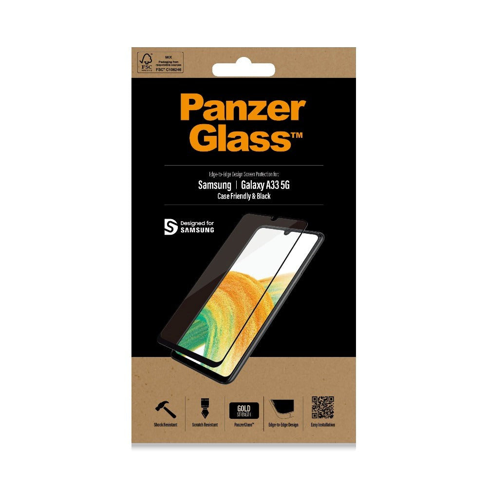 Samsung Galaxy A33 (5G) PanzerGlass kant-til-kant herdet glass - boksvennlig - svart kant