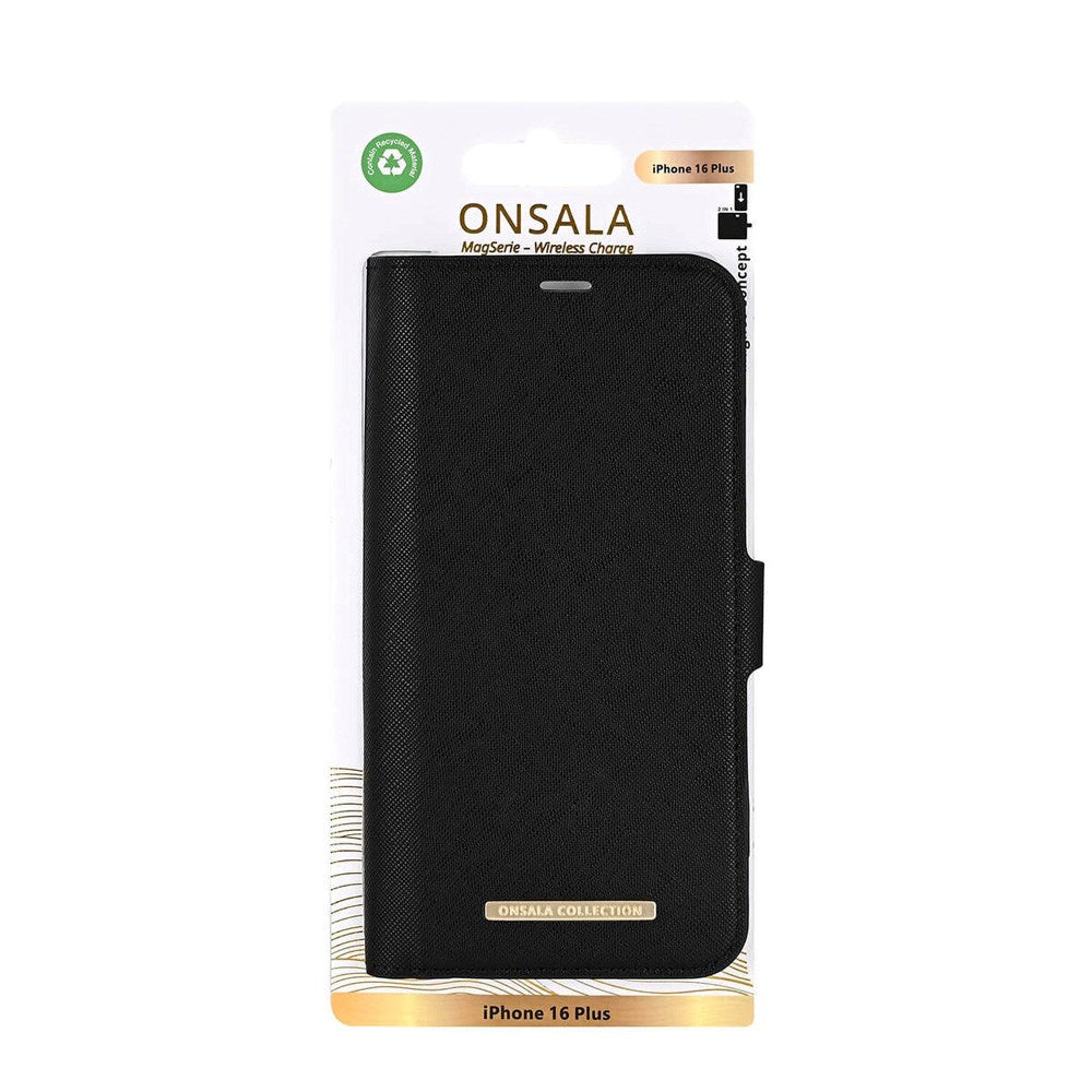 GEAR ONSALA iPhone 16 Plus ECO Flip Cover m. Lommebok - MagSafe-kompatibel - Svart