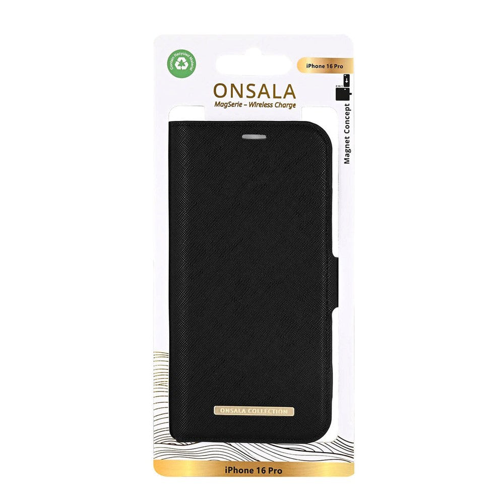 GEAR ONSALA iPhone 16 Pro ECO Flip Cover m. Lommebok - MagSafe-kompatibel - Svart