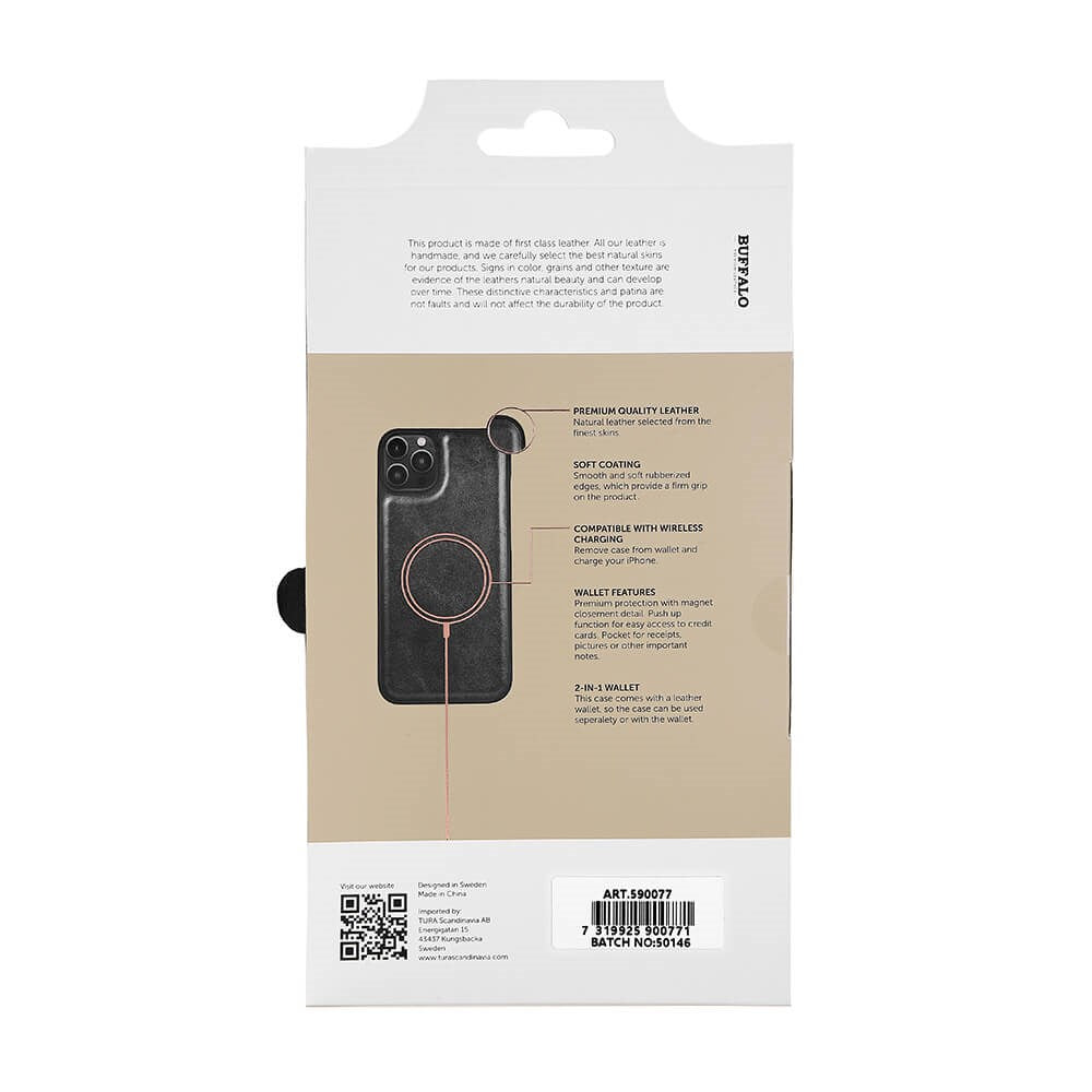 iPhone 14 Plus Gear Buffalo Lommebok Magnet Flip Deksel i ekte skinn m. Lommebok - Svart