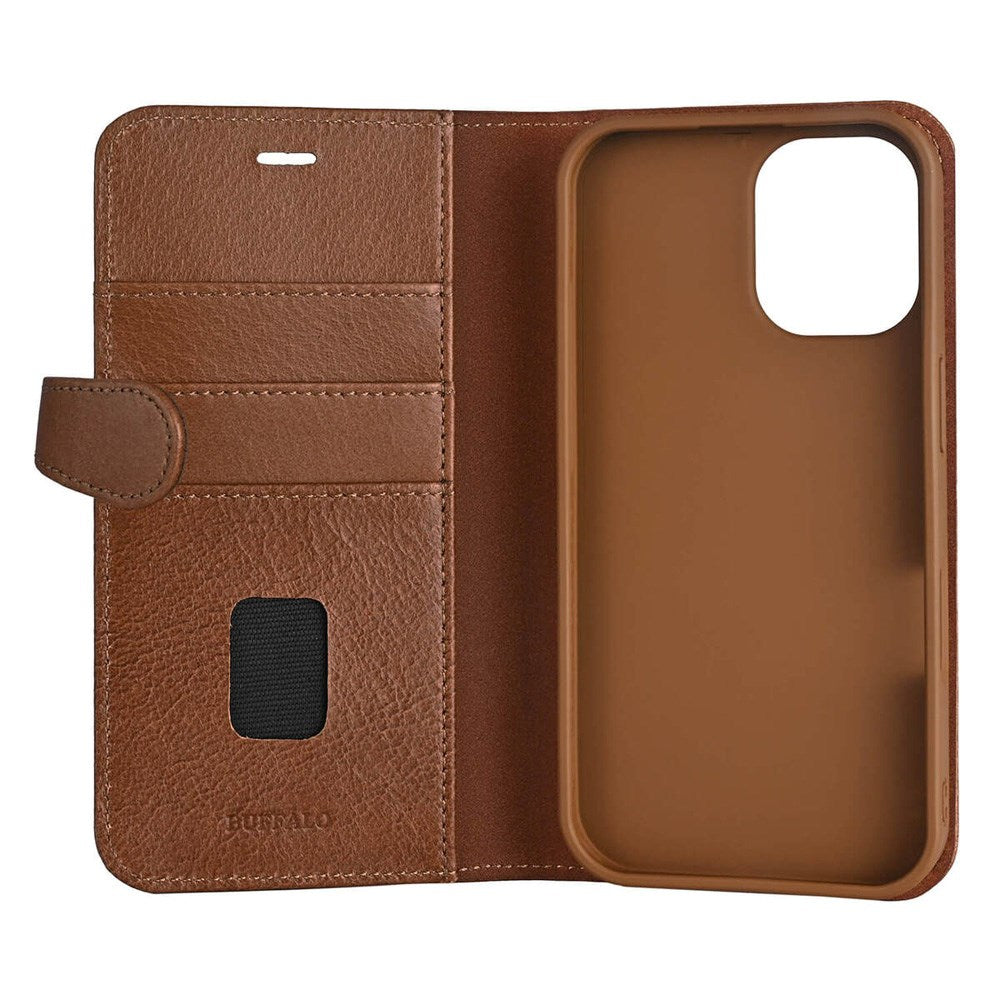 iPhone 16 Buffalo 2-in-1 Wallet Ægte Læder Magnet Flip Cover m. Pung - MagSafe Kompatibel - Brun