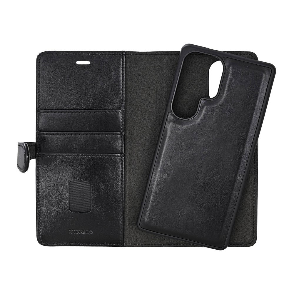 Buffalo Samsung Galaxy S26 Ultra 2-i-1 Flip Cover - Ægte Læder - MagSafe Kompatibel - Sort