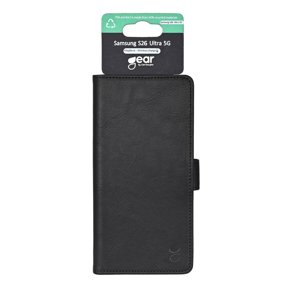 GEAR Samsung Galaxy S26 Ultra Kunstlæder Flip Cover m. Kortholder & Ståfunktion - MagSafe Kompatibel - Sort