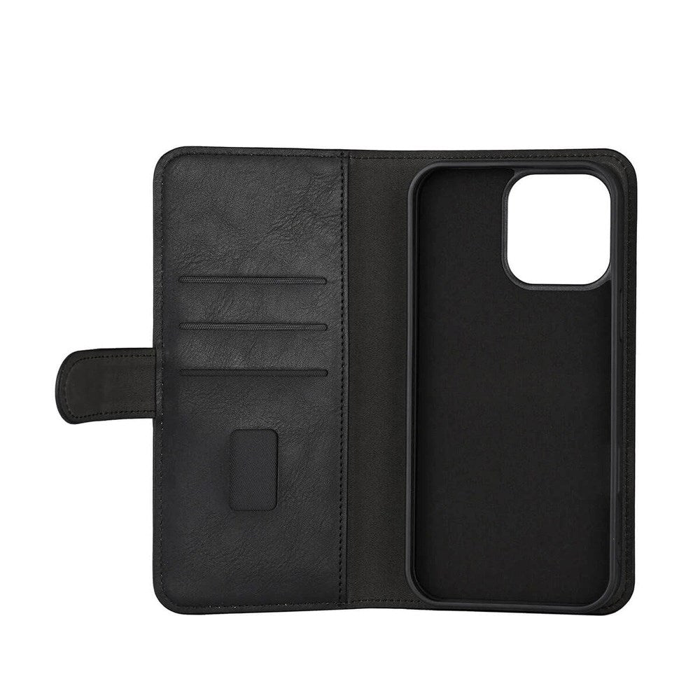 iPhone 16 Pro Max GEAR Leather Flip Cover 2-i-1 w. Lommebok 3 kort - MagSafe-kompatibel - Svart
