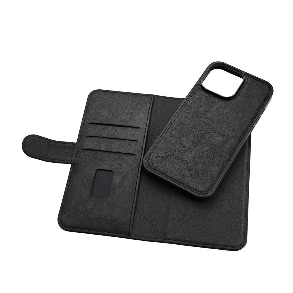 iPhone 16 Pro Max GEAR Leather Flip Cover 2-i-1 w. Lommebok 3 kort - MagSafe-kompatibel - Svart