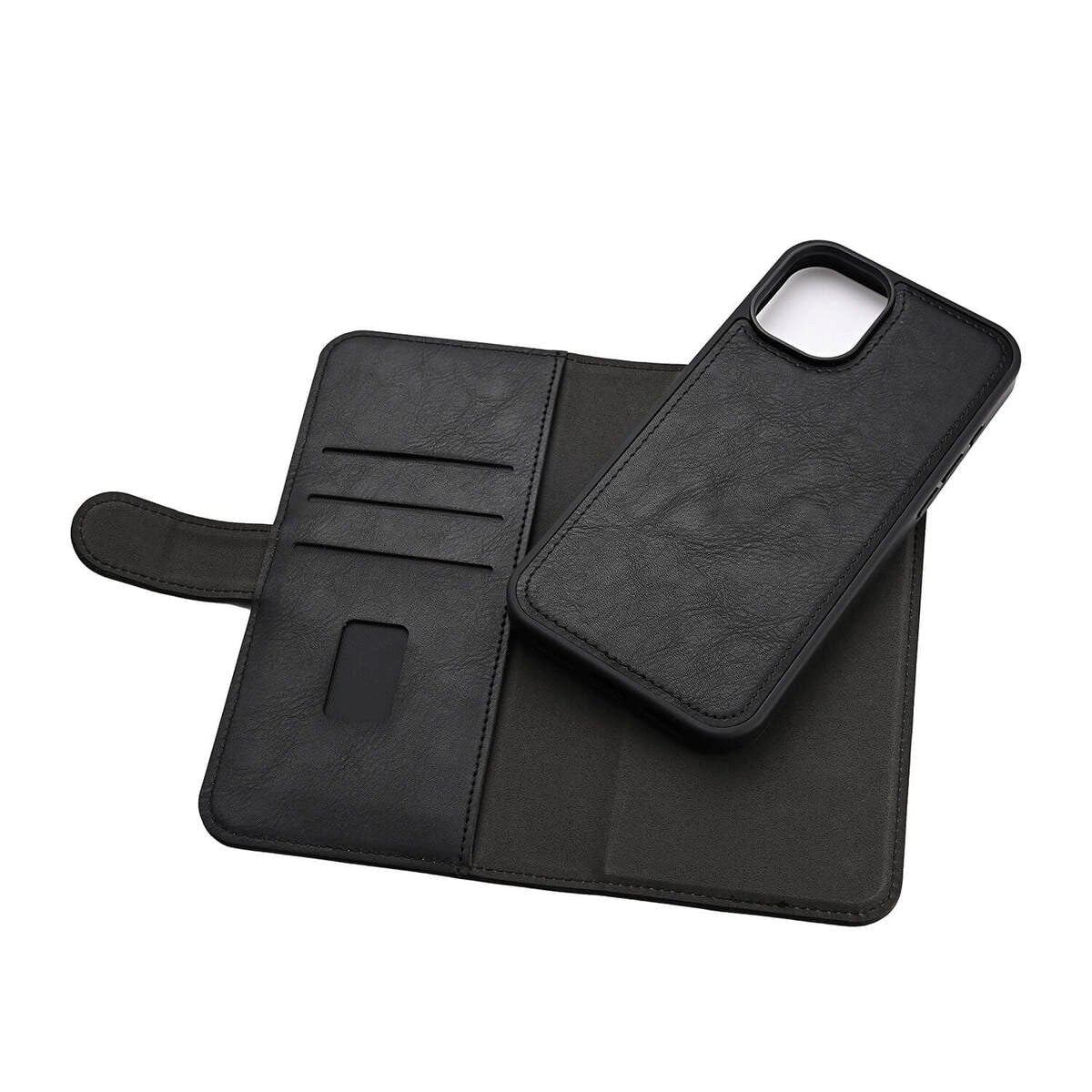 iPhone 16 Plus GEAR Leather Flip Cover 2-i-1 w. Lommebok 3 kort - MagSafe-kompatibel - Svart