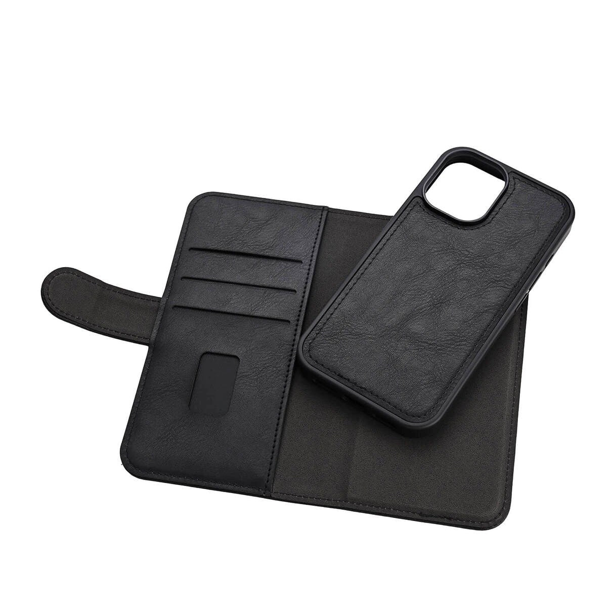 iPhone 16 GEAR Leather Flip Cover 2-i-1 w. Lommebok 3 kort - MagSafe-kompatibel - Svart