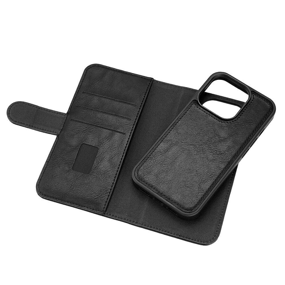 iPhone 15 Pro GEAR Leather Flip Cover 2-i-1 w. Lommebok 3 kort - Svart