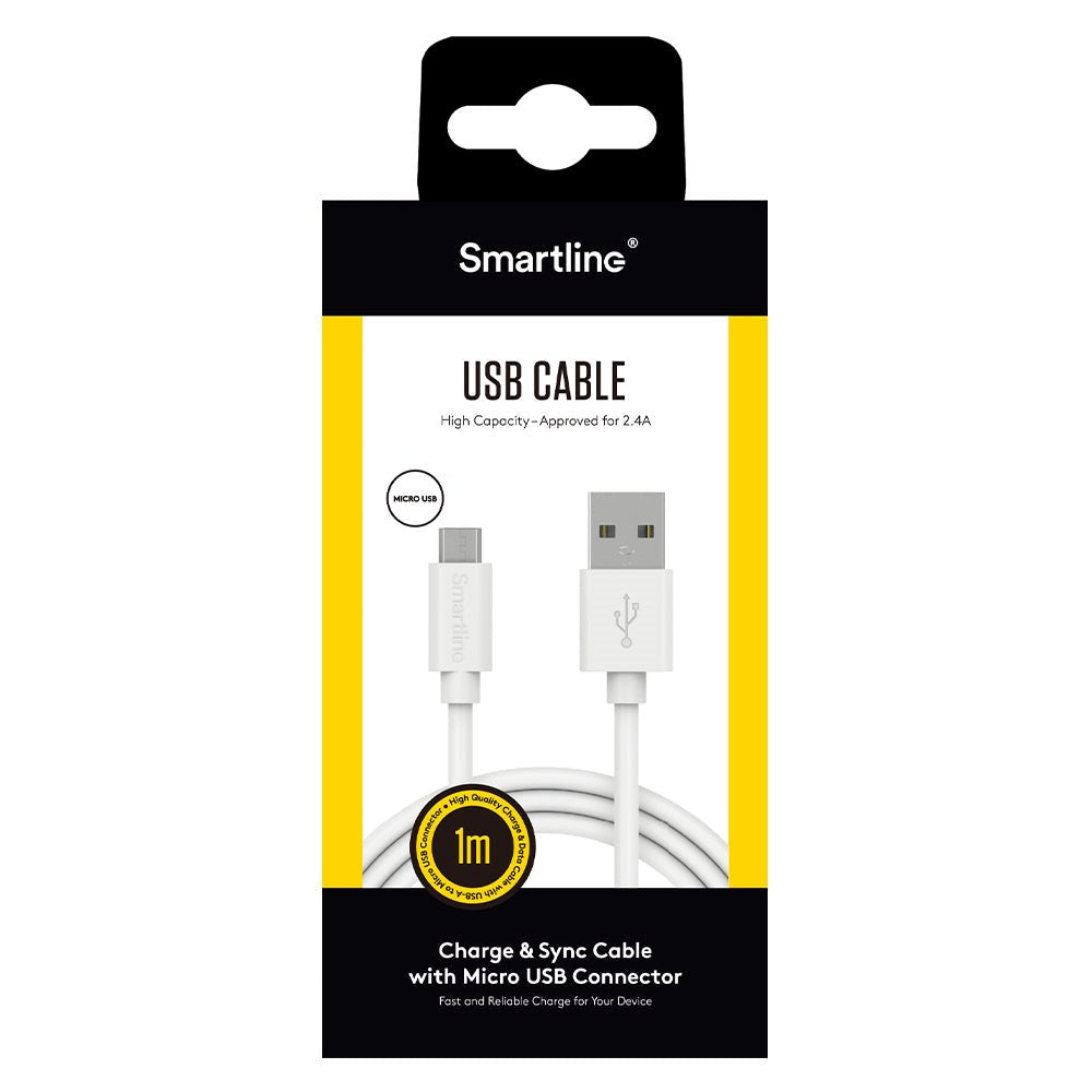 Smartline USB-A til Micro USB-kabel 1 m. - Hvit