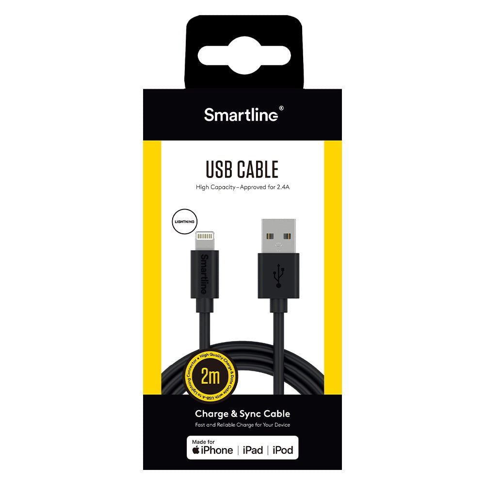 Smartline USB-A til Lightning-kabel 2 m. - Svart