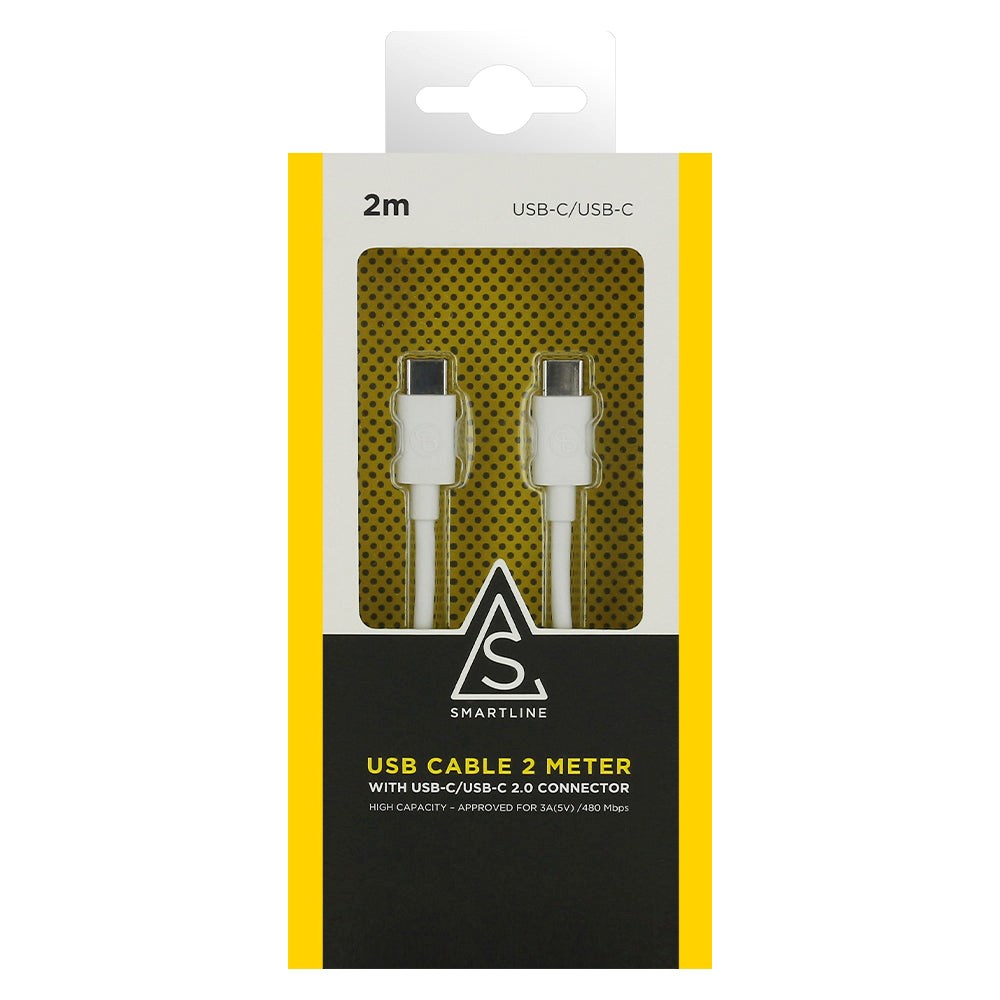Smartline (3A/15W) USB-C til USB-C-kabel 2 m. - Hvit