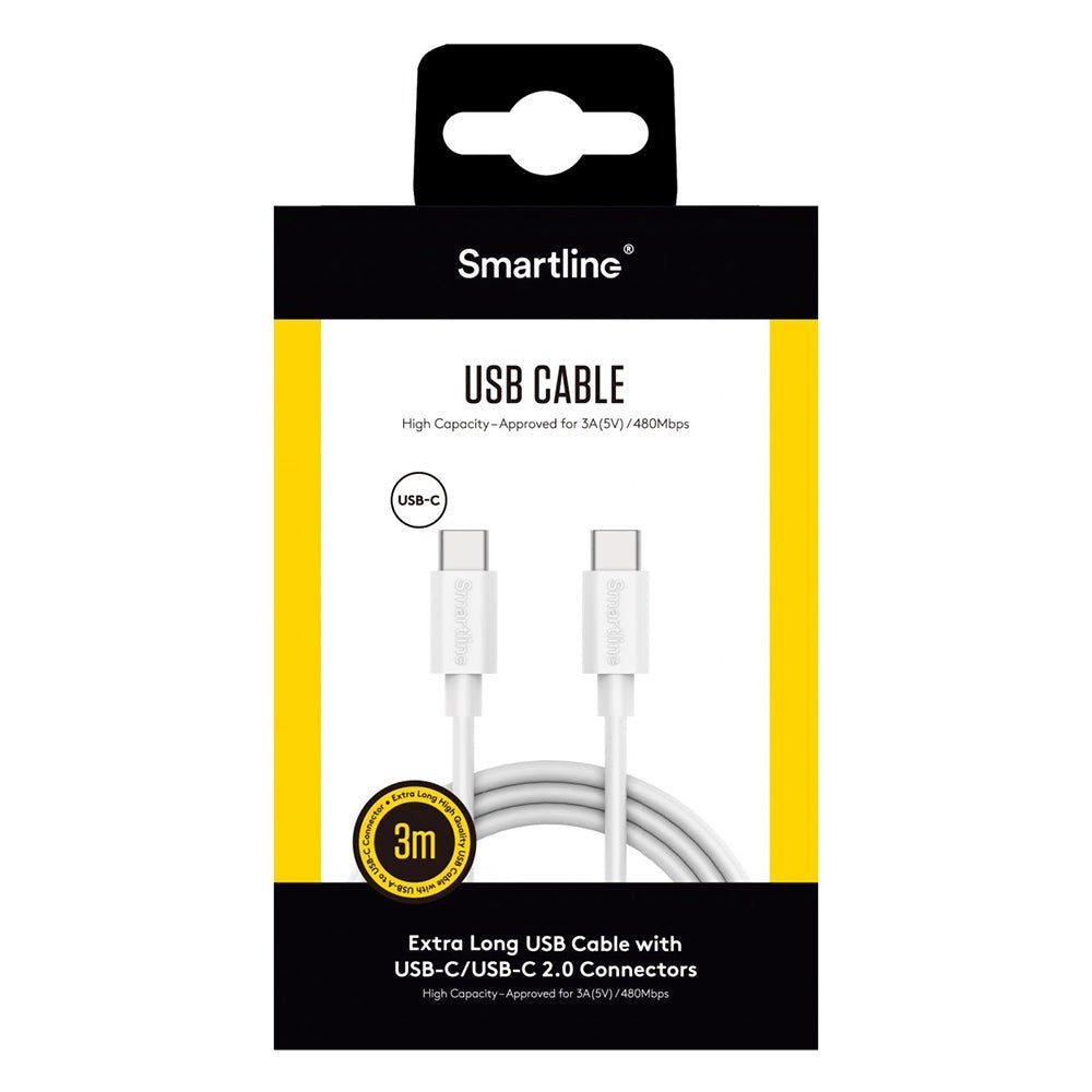 Smartline (3A/15W) USB-C til USB-C-kabel 3 m. - Hvit