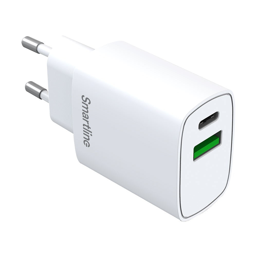Smartline PD 20W Vegglader m. 1 x USB-A og 1 x USB-C - Hvit