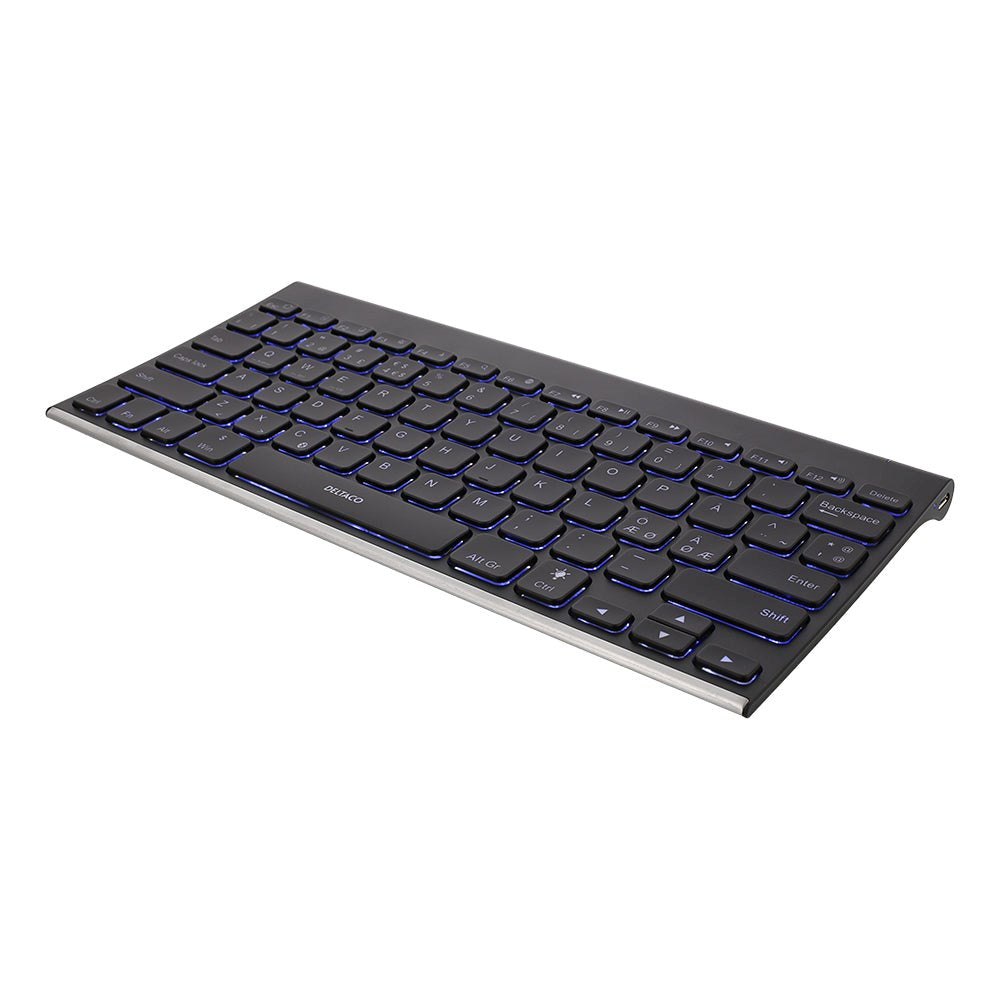 Universal Deltaco Bluetooth-tastatur TB-630 w. Dansk tastatur og bakgrunnsbelysning - Sort