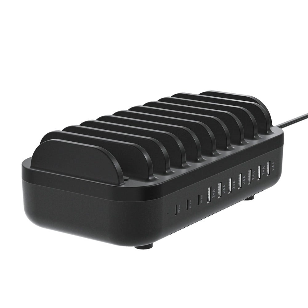 Deltaco Docking Station 10 Port 120W m. 7 x USB-A og 3 x USB-C - Svart