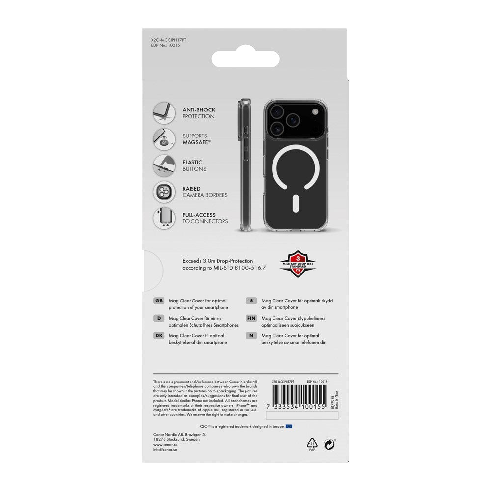 X2O iPhone 17 Pro Mag Clear Mobil Cover - MagSafe Kompatibel - Gennemsigtig