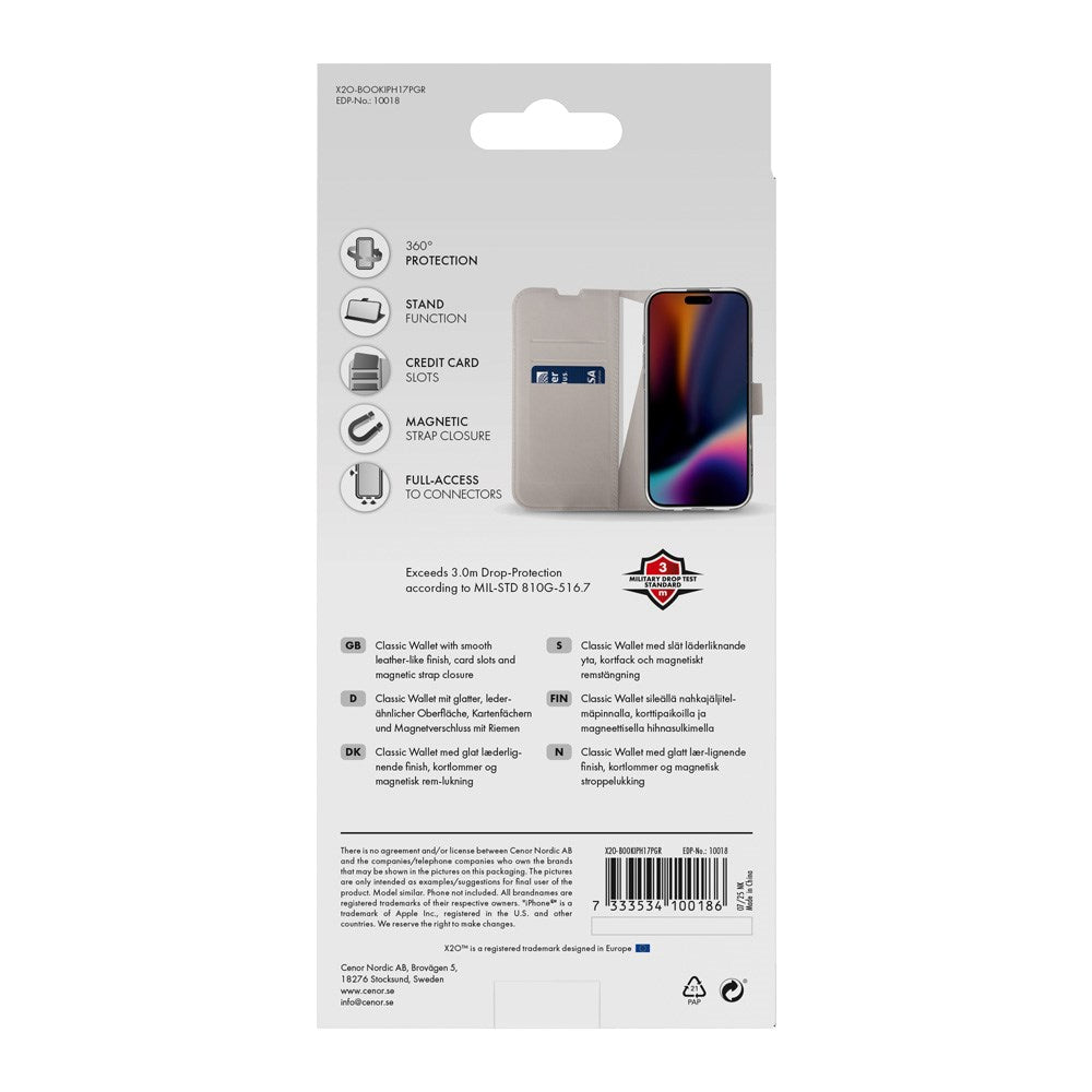 iPhone 17 Pro X2O Classic Wallet Flip Case m. Pung & Ståfunktion - Beige