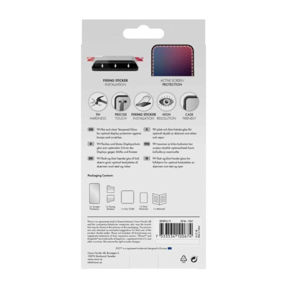 X2O iPhone 16 / 15 9H Hærdet Skærmbeskyttelsesglas - Full Fit - Gennemsigtig