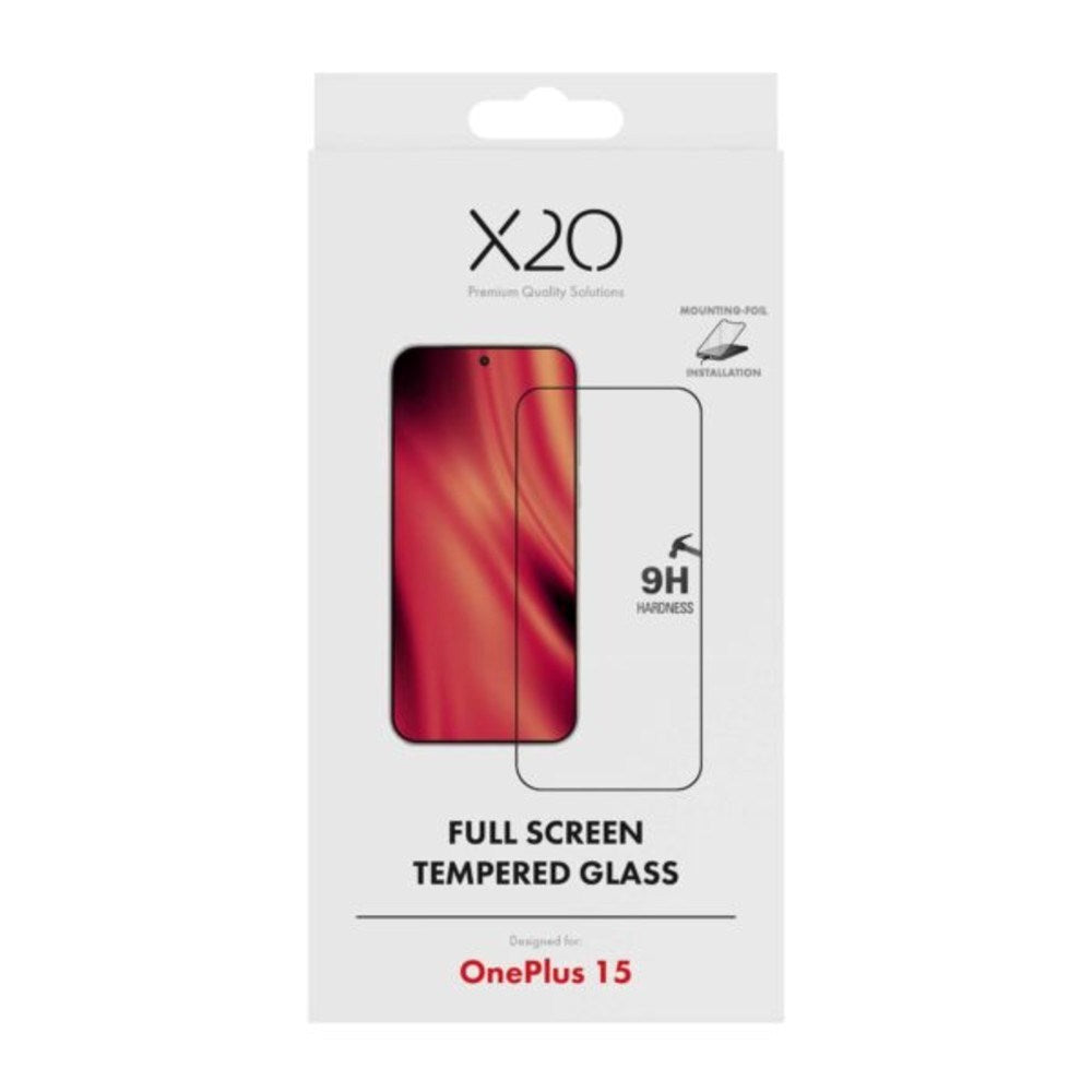 X2O OnePlus 15 9H Hærdet Skærmbeskyttelsesglas - Full Fit - Gennemsigtig