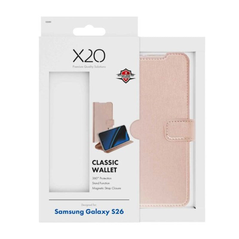 Samsung Galaxy S26 X2O Classic Wallet Flip Cover m. Kortholder & Ståfunktion - Rose Gold
