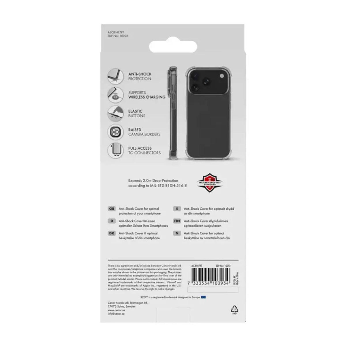 X2O iPhone 18 Pro / 17 Pro Anti-Shock Bagside Cover - Gennemsigtig