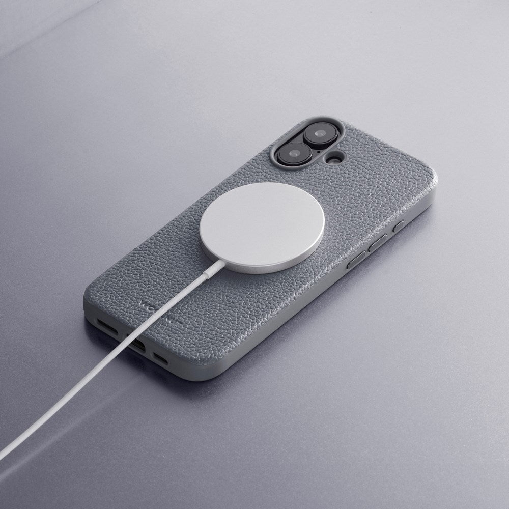 iPhone 16 WOOLNUT Ægte Læder Bagside Cover - MagSafe Kompatibel - Grå