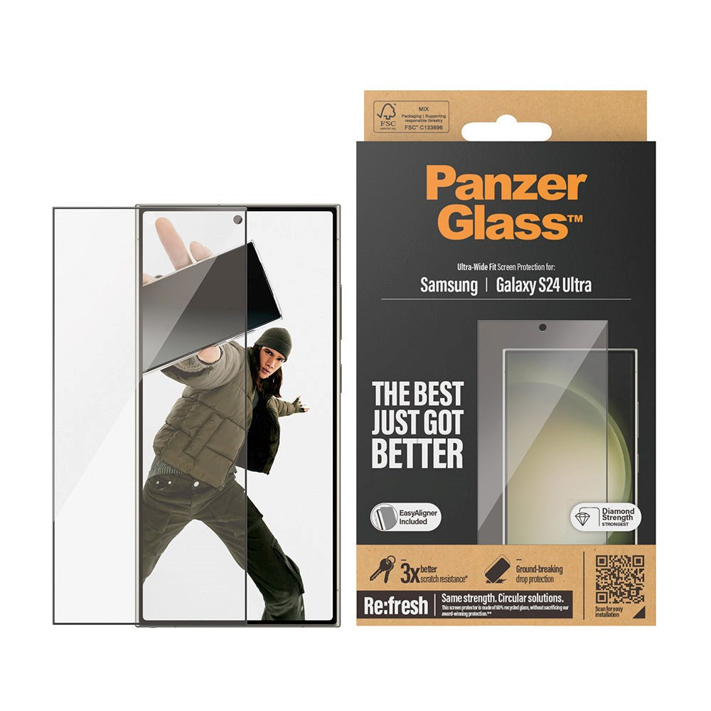 Samsung Galaxy 24 Ultra PanzerGlass Ultra Wide Fit Re:fresh Beskyttende glass m. EasyAligner - Diamond Strength - Black Edge