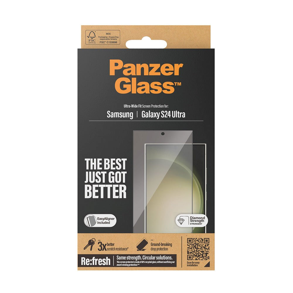 Samsung Galaxy 24 Ultra PanzerGlass Ultra Wide Fit Re:fresh Beskyttende glass m. EasyAligner - Diamond Strength - Black Edge