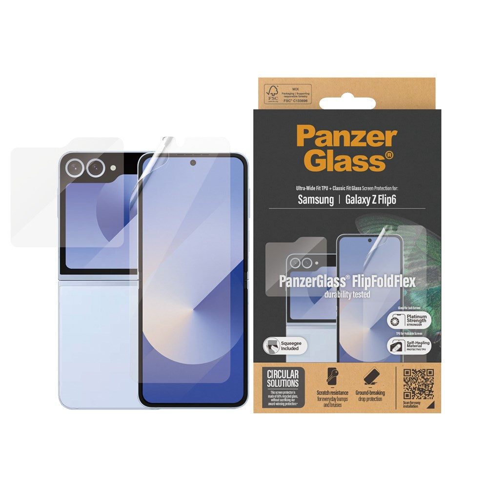 Samsung Galaxy Z Flip6 PanzerGlass FlipFoldFlex skjermbeskytter - platinastyrke - gjennomsiktig