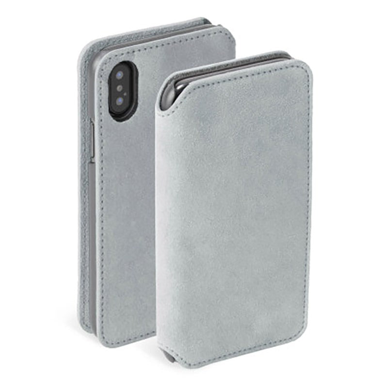 Krusell Broby Slim Wallet iPhone XS Max Suede Flip Deksel - Grå