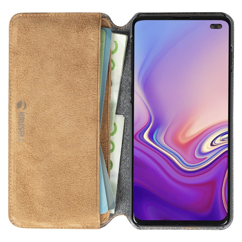 Krusell Broby Slim Wallet Samsung Galaxy S10+ (pluss) Suede Flip Cover - Beige