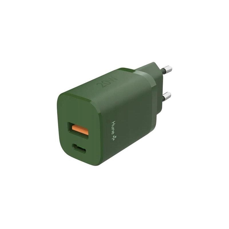 Hune Huron 20W Vægoplader - 1 x USB-C 1 x USB-A - Grøn