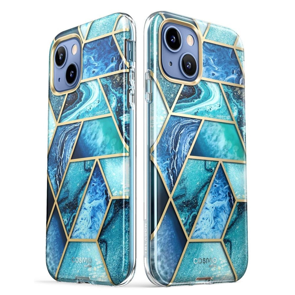 iPhone 14 / 13 i-Blason Cosmo Marble Bagside Cover m. Skærmbeskyttelse - Ocean Blue