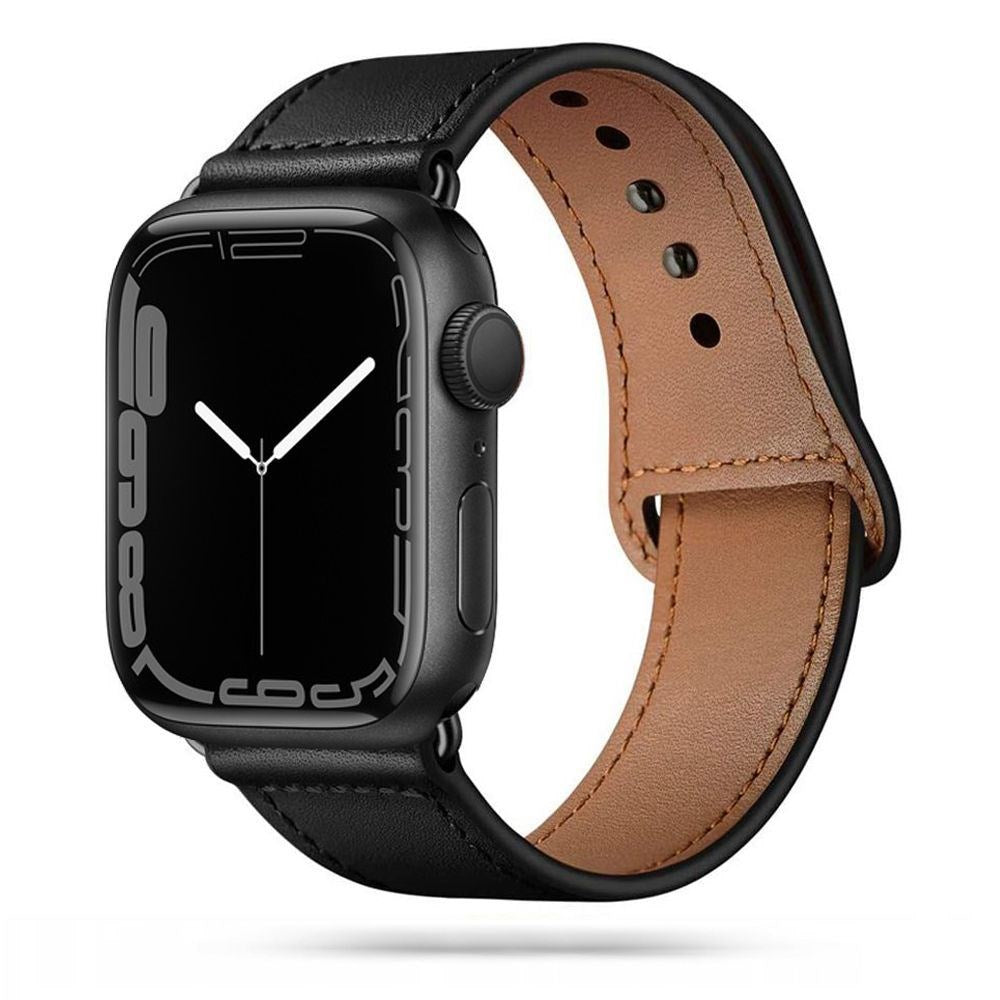 Apple Watch (38/40/SE/41mm) Tech-Protect Leatherfit Rem - Sort / Brun
