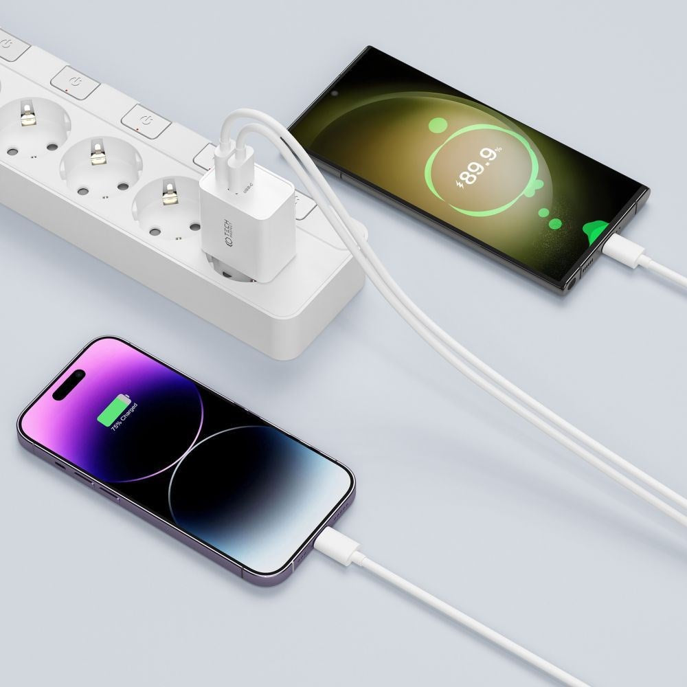 Tech-Protect Network 35W Vegglader m. 2 x USB-C & Lightning-kabel - Hvit