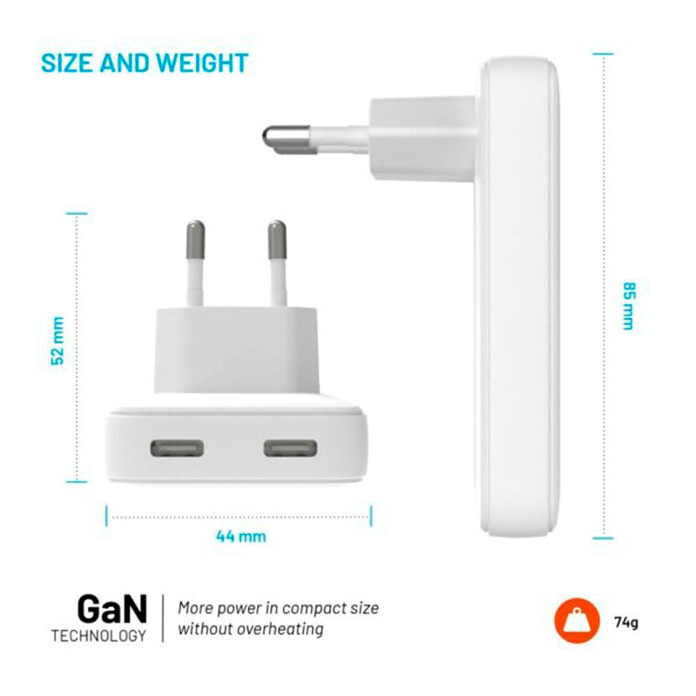 Fast Slim GaN 90W USB-C-lader - 2 porter - Hurtiglading - Hvit