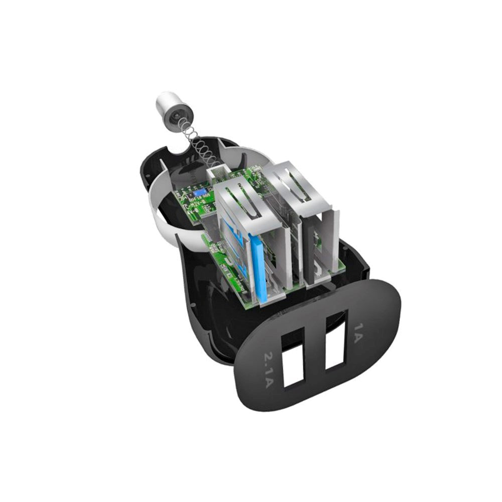 SBS 10W billadersett m. 2 x USB-A & USB-C-kabel - Svart