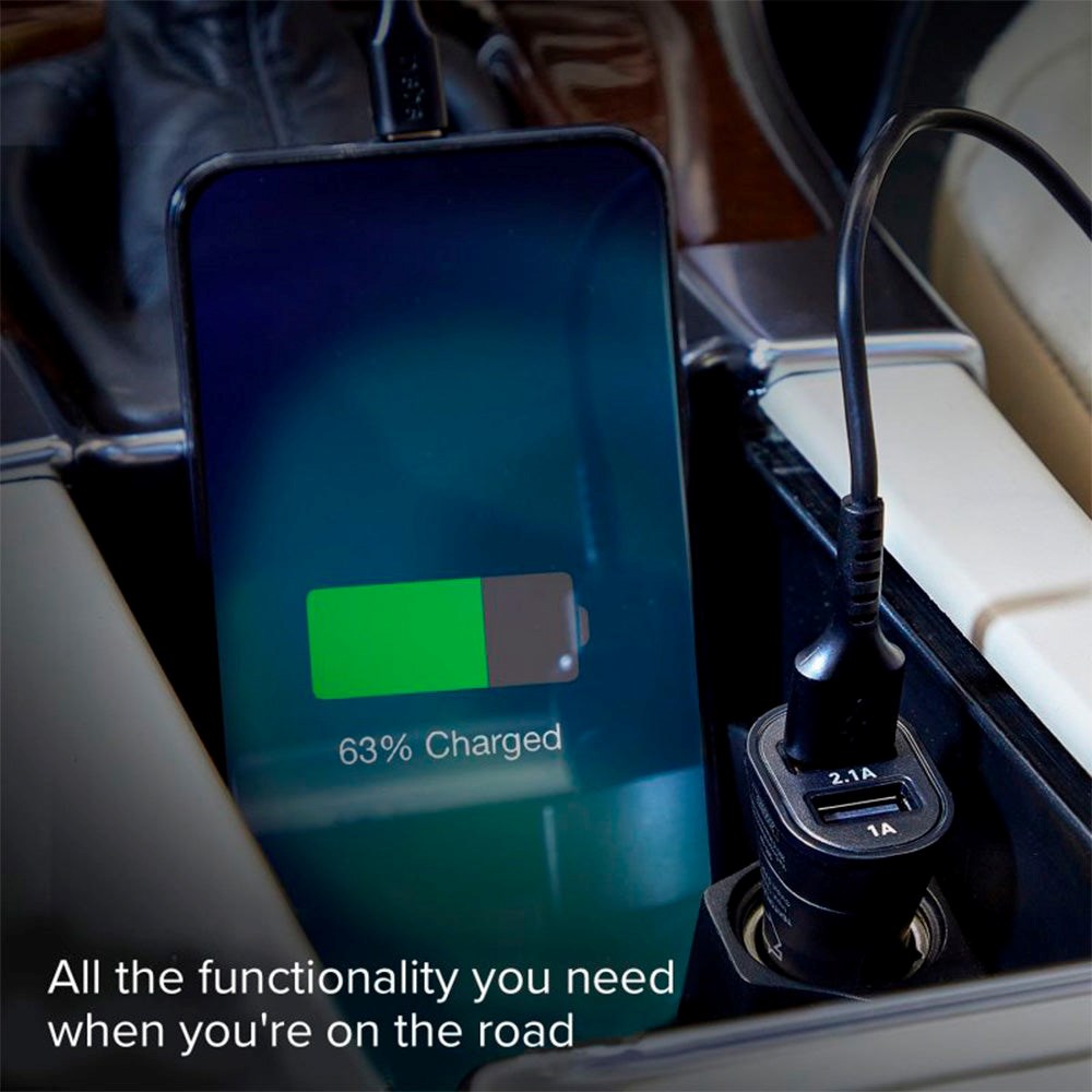 SBS 10W billadersett m. 2 x USB-A & USB-C-kabel - Svart