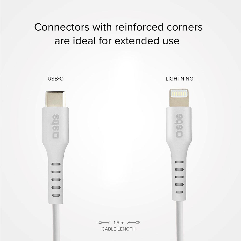 SBS USB-C til Lightning-kabel - 1 meter - MFI - 20W (PD) - Hvit