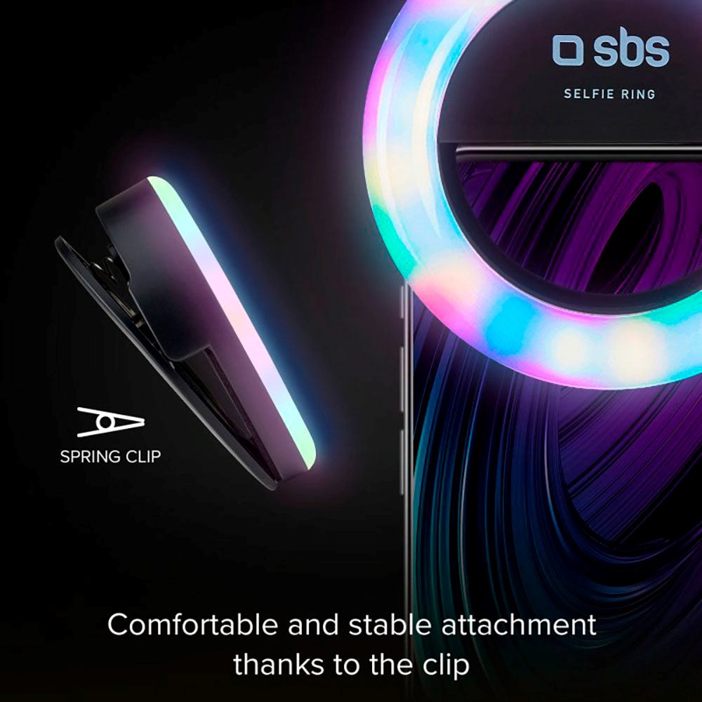 SBS Selfie Ring Light Mini m. Flerfarget lys for smarttelefon - svart