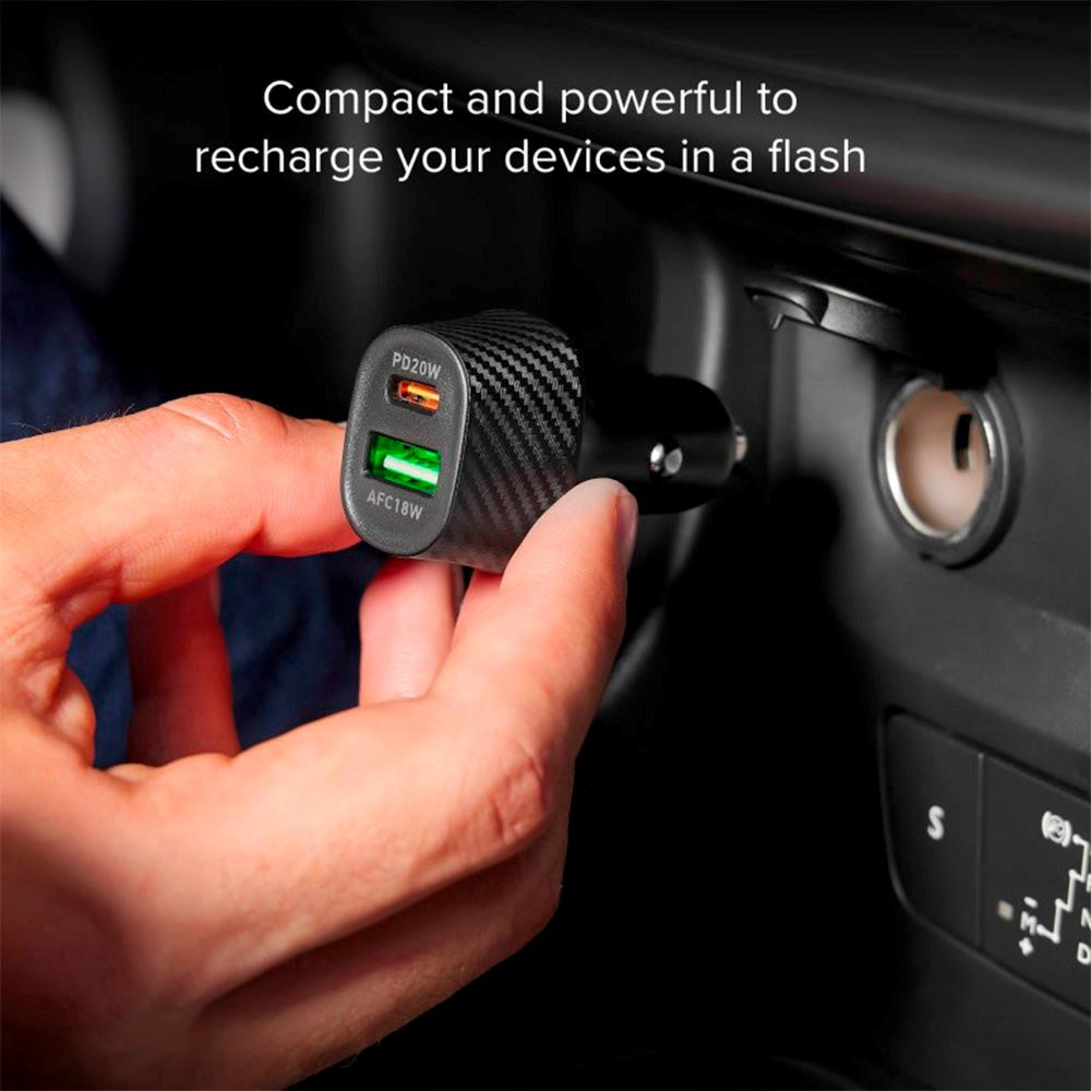 SBS 20W billader m. 1 x AFC USB-A & 1 x USB-C PD - Svart