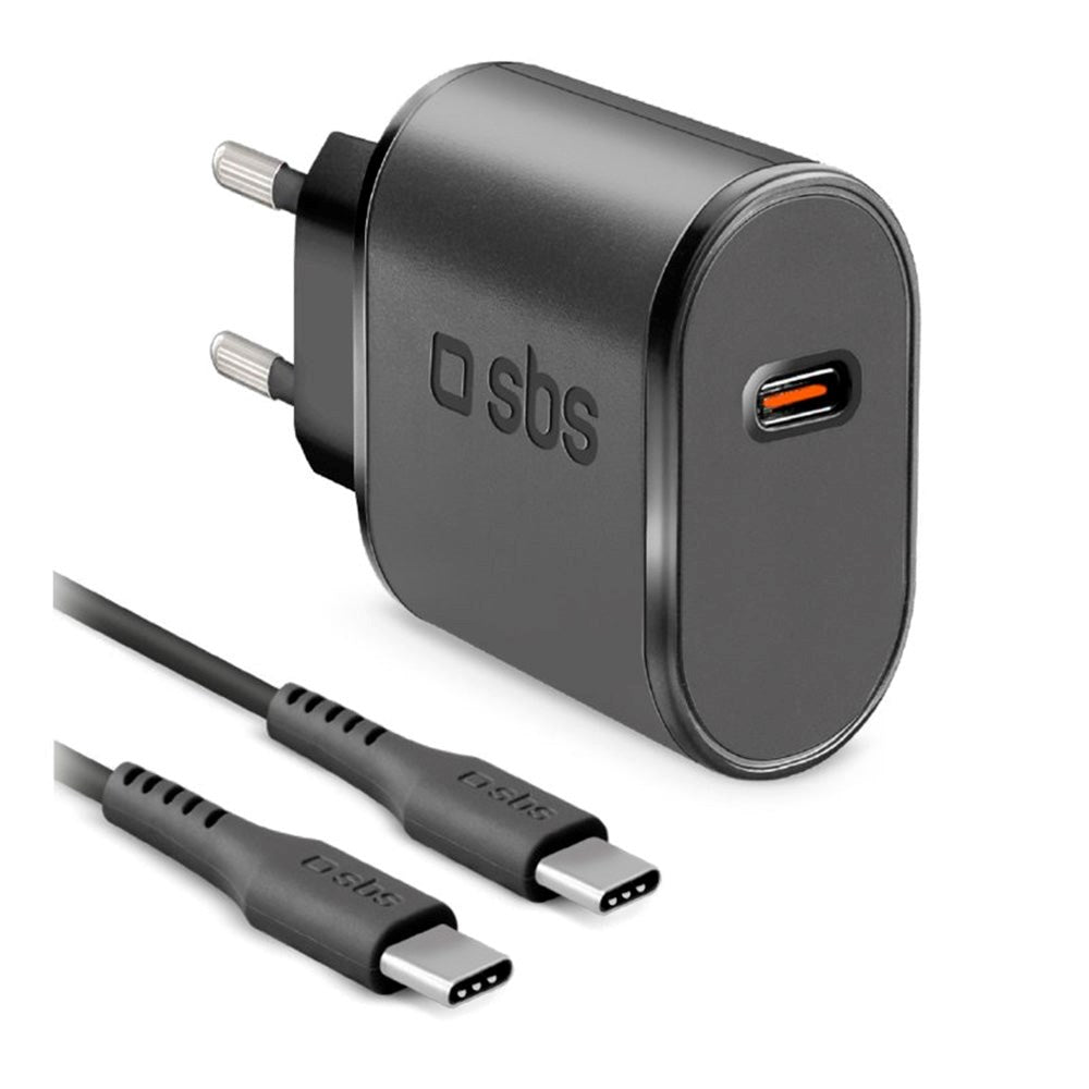 SBS 15W veggladersett m. USB-C AFC & USB-C-kabel - Svart