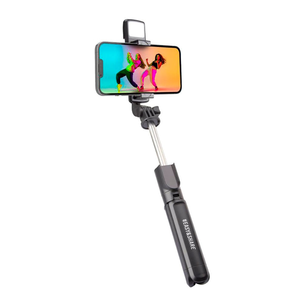 SBS Universal Selfie Stick m. Innebygd LED & Tripod - Max Mobile: 60 - 90mm - Sort
