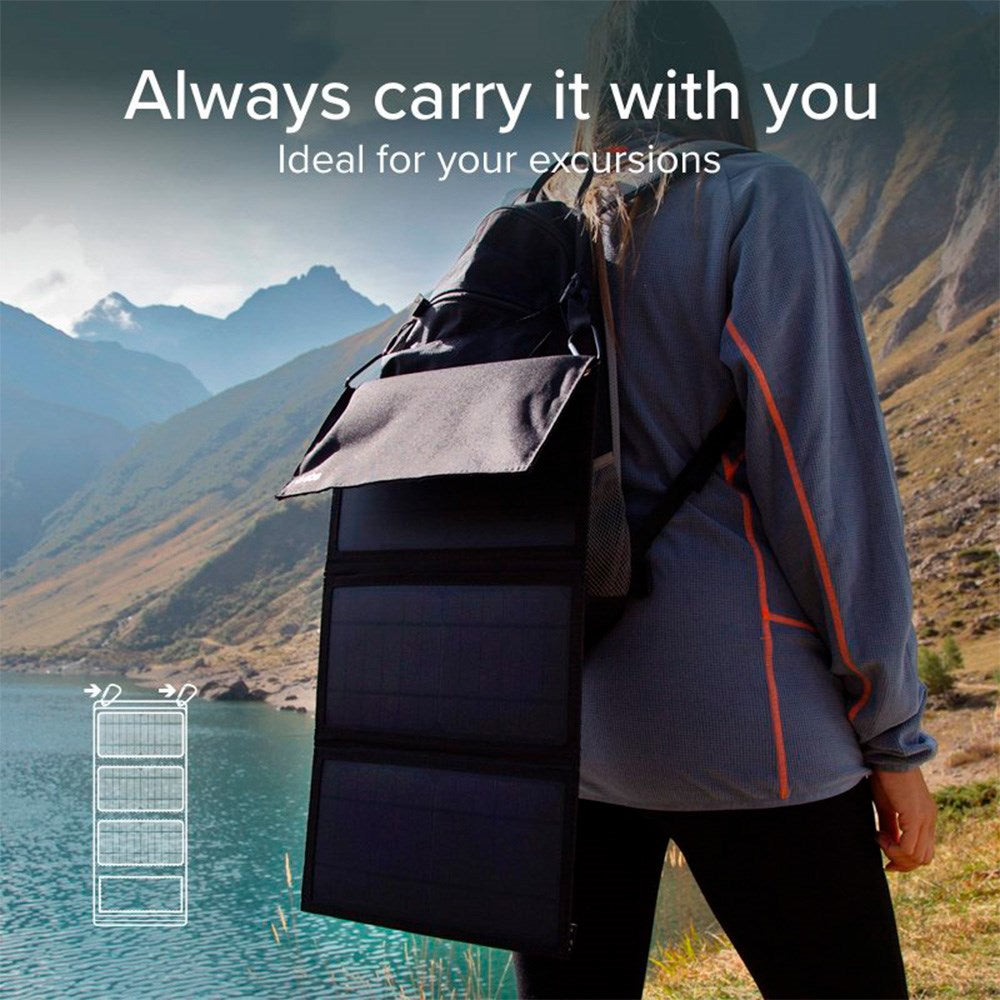 SBS bærbar solcellelader 21W m. 2 x USB-A - Svart