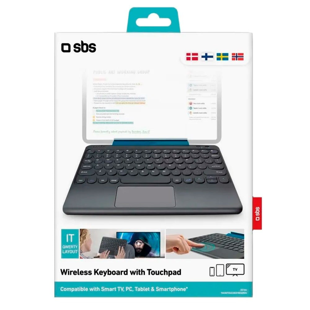 SBS trådløst Bluetooth-tastatur m. Innebygd pekeplate - Dansk tastatur - Svart