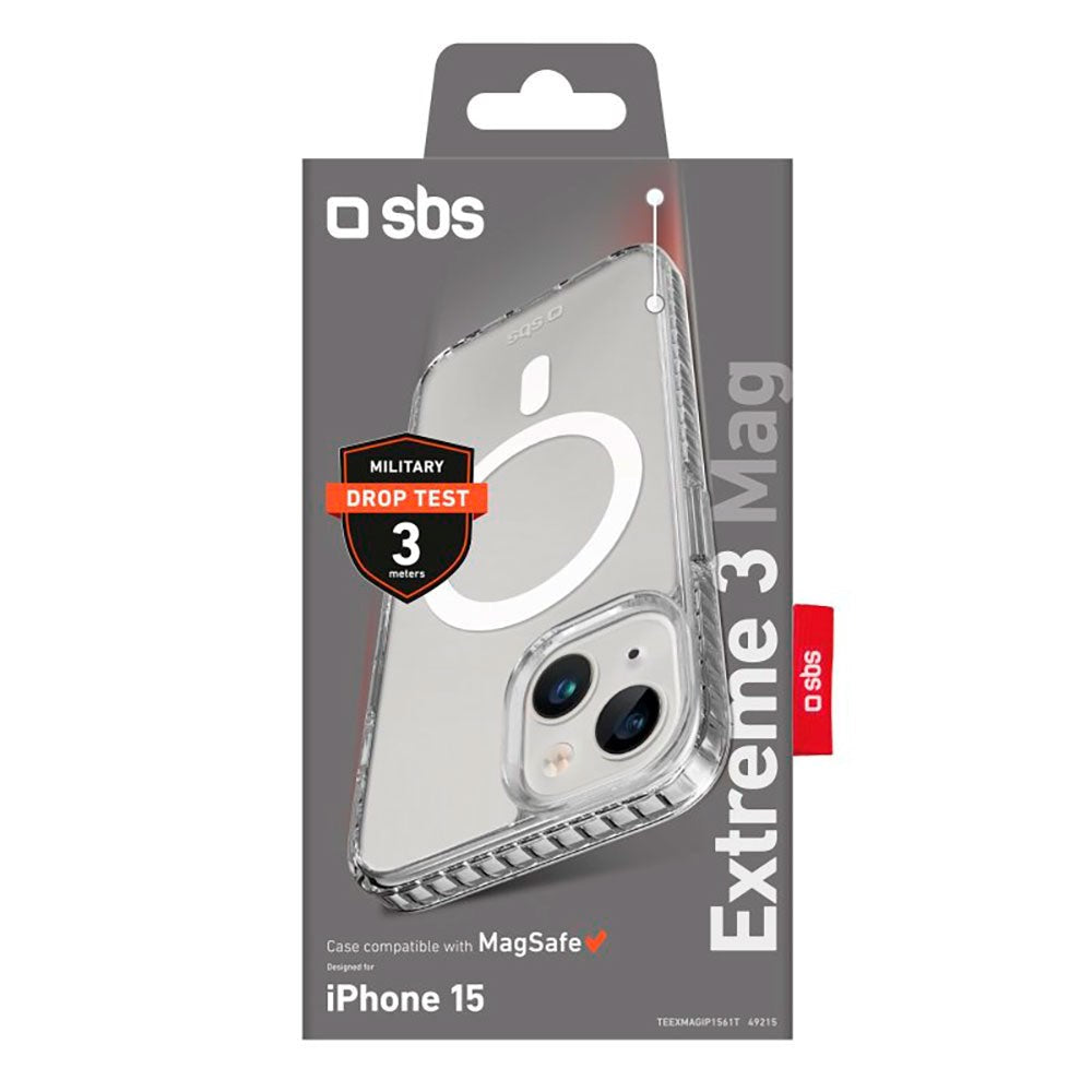 iPhone 15 SBS Extreme 3 Mag-deksel - MagSafe-kompatibel - Gjennomsiktig