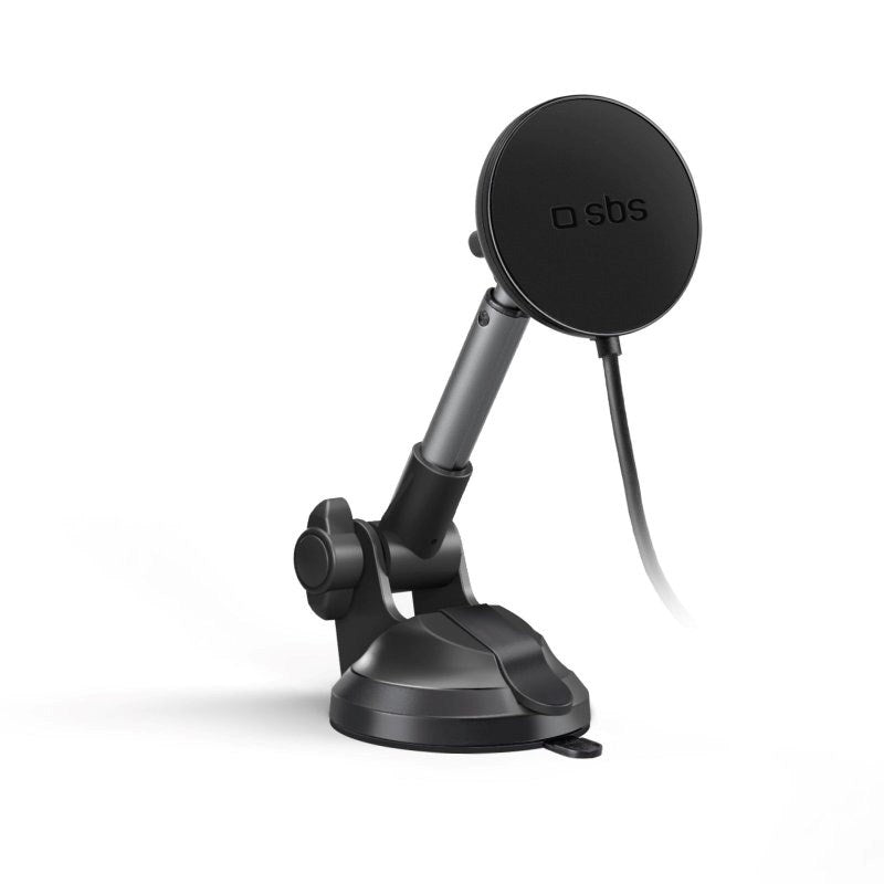 SBS mobilholder for bil m. Teleskoparm - Montering av frontrute og dashbord - MagSafe-kompatibel - Svart