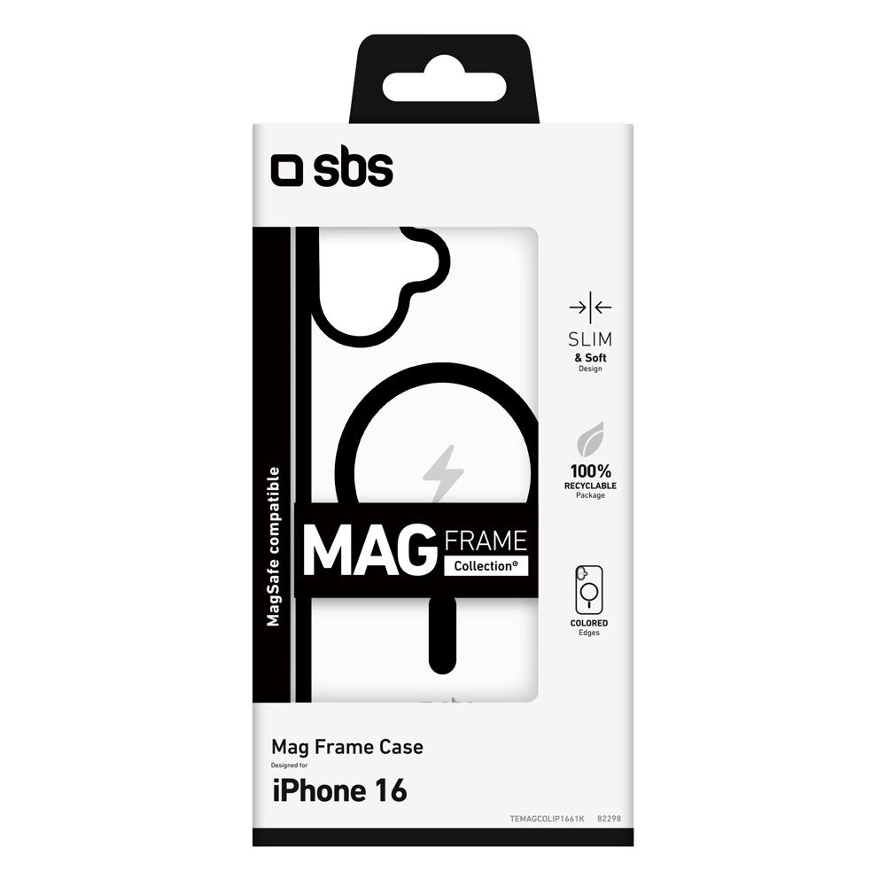 SBS Mag Frame iPhone 16 Bakdeksel - MagSafe-kompatibel - Gjennomsiktig / Svart